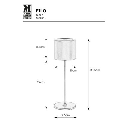 Markslöjd 108658 - LED Stmívatelná nabíjecí lampa FILO LED/2W/5V IP44 30 cm bílá