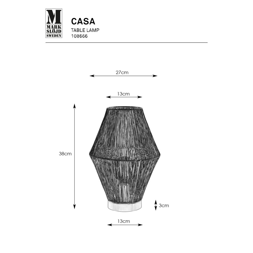 Markslöjd 108666 - Stolní lampa CASA 1xE27/40W/230V černá