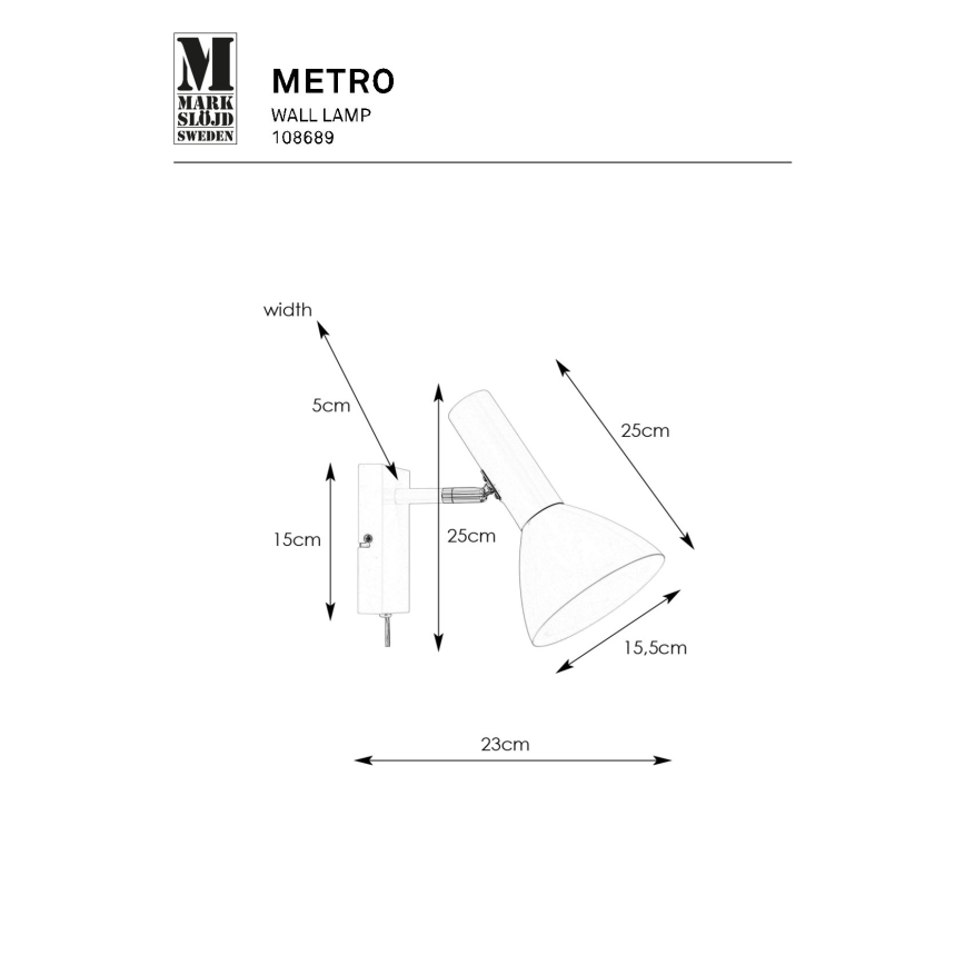 Markslöjd 108689 - Nástěnná lampa METRO 1xE27/40W/230V bílá