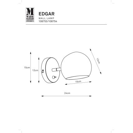 Markslöjd 108754 - Nástěnná lampa EDGAR 1xE14/40W/230V zlatá
