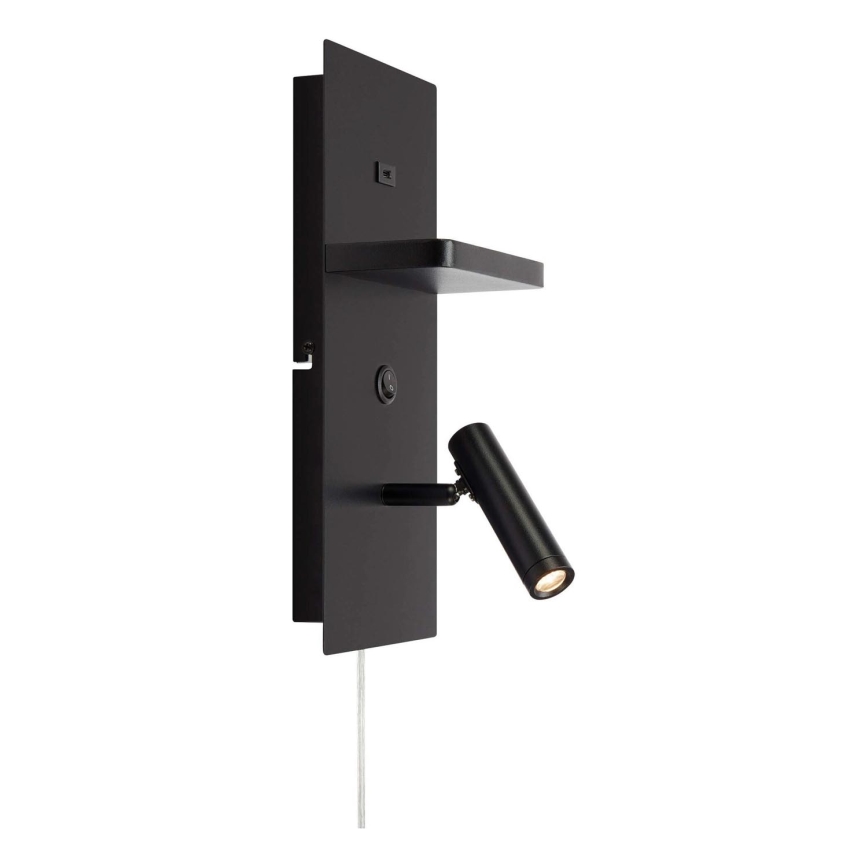 Markslöjd 109018 - LED Nástěnné bodové svítidlo s poličkou a USB portem CARICA LED/4W/230V černá