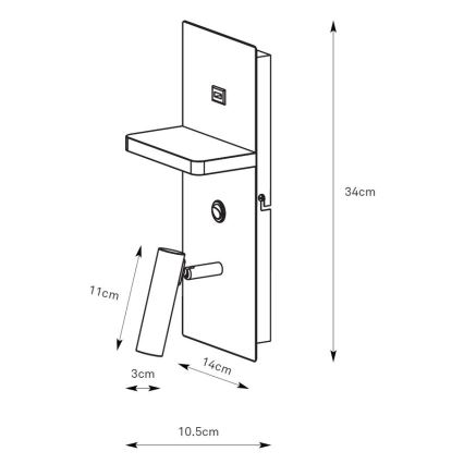Markslöjd 109018 - LED Nástěnné bodové svítidlo s poličkou a USB portem CARICA LED/4W/230V černá