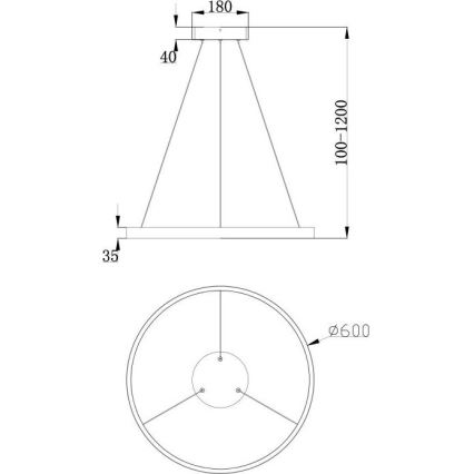 Maytoni MOD058PL-L32B3K - LED Lustr na lanku RIM LED/37W/230V 3000K pr. 60 cm černá