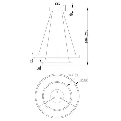 Maytoni MOD058PL-L55BS3K - LED Lustr na lanku RIM LED/61W/230V 3000K pr. 60 cm zlatá