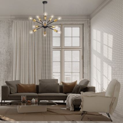 Maytoni T546PL-12B - Lustr na lanku JACKSON 12xE27/7W/230V černá/zlatá