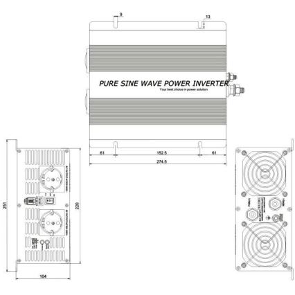 Měnič napětí 2000W/24V/230V + drátové dálkové ovládání