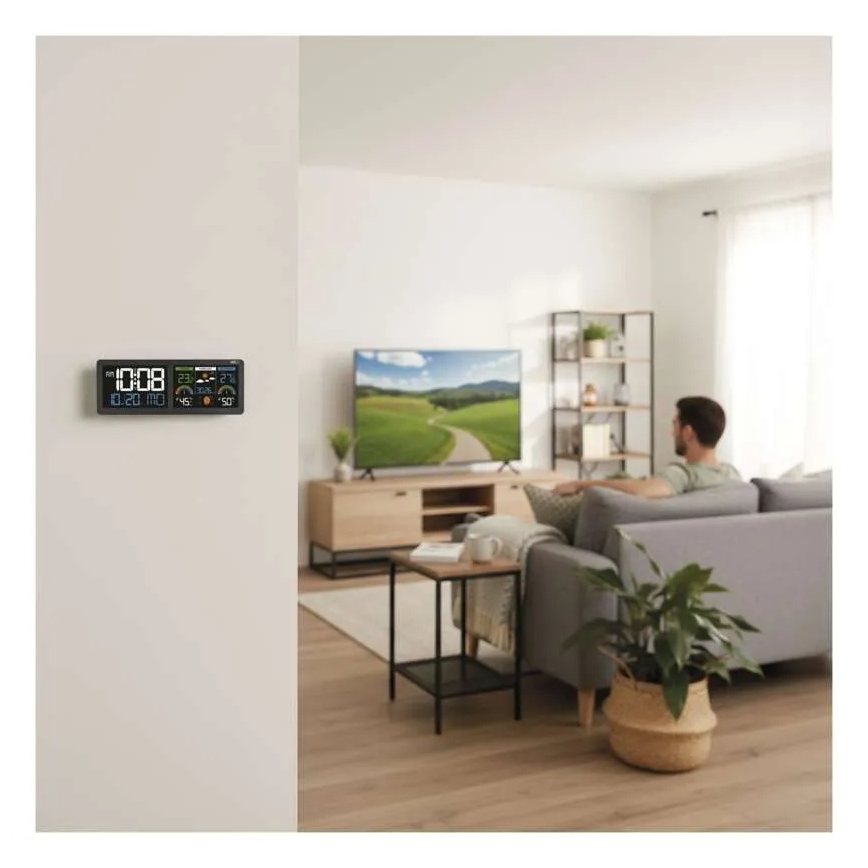 Meteostanice s barevným LCD displejem a budíkem 5V 3xAAA + 2xAA černá