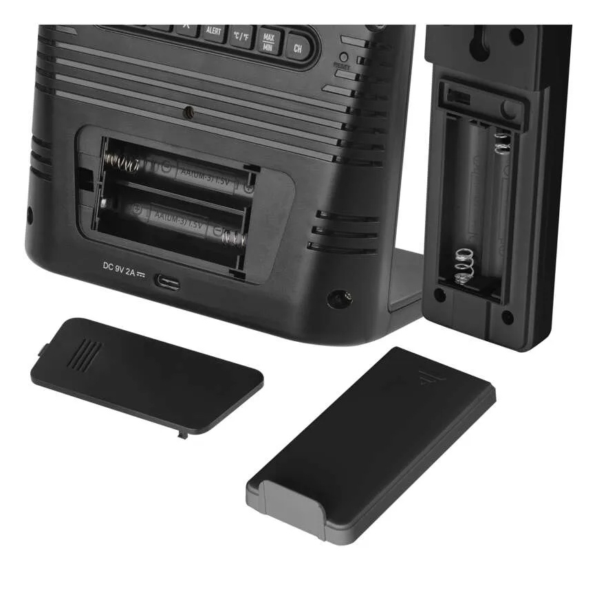 Meteostanice s bezdrátovým nabíjením 5V 2xAA + 2xAAA černá