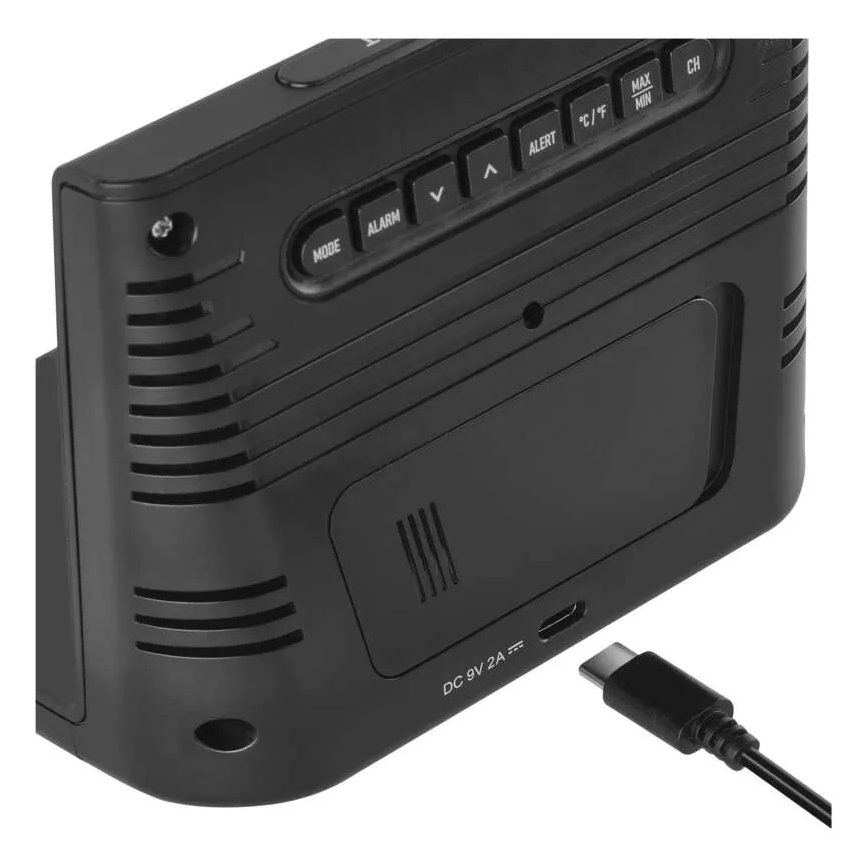 Meteostanice s bezdrátovým nabíjením 5V 2xAA + 2xAAA černá