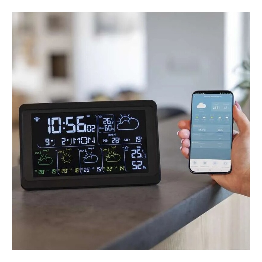 Meteostanice s LCD displejem GoSmart 5/230V Wi-Fi Tuya černá