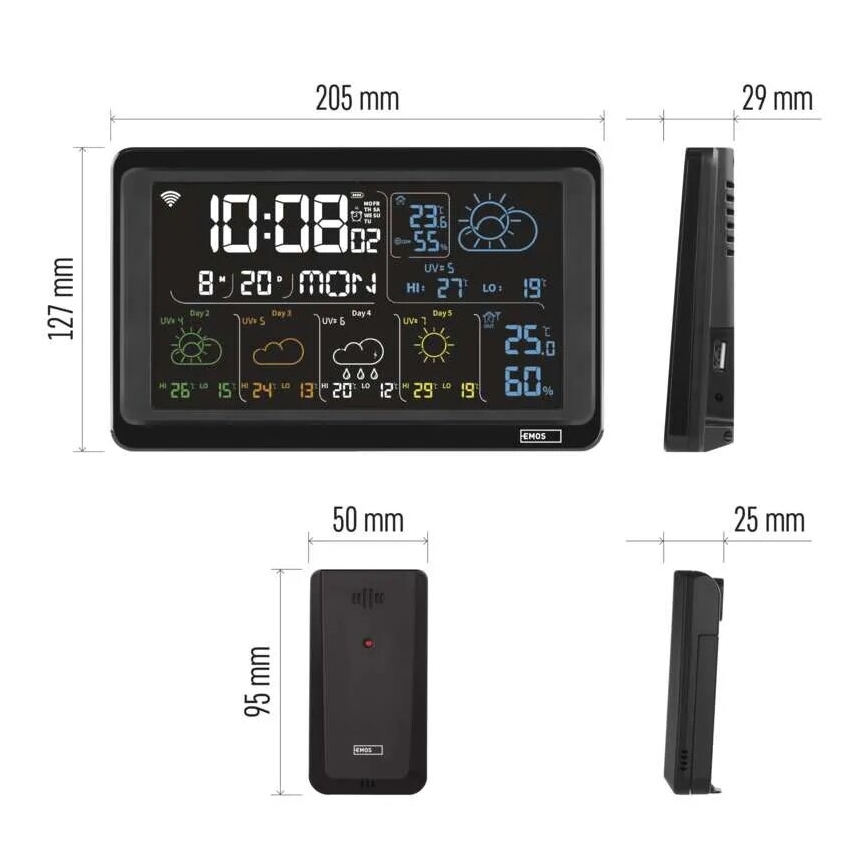 Meteostanice s LCD displejem GoSmart 5/230V Wi-Fi Tuya černá