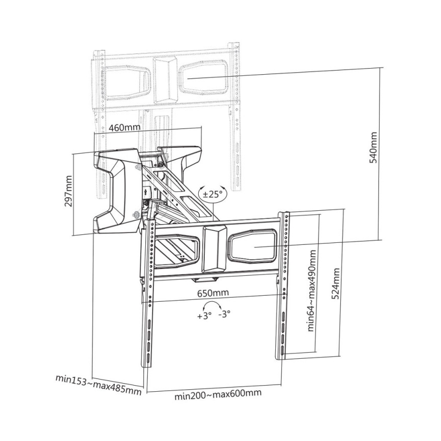 MK FLORIA MKF-21DM647 - Nástěnný držák na TV s kloubem 70 černá + dálkové ovládání
