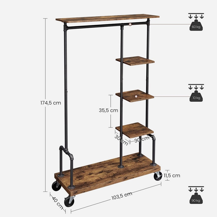 Mobilní stojanový věšák LINEA hnědá/černá