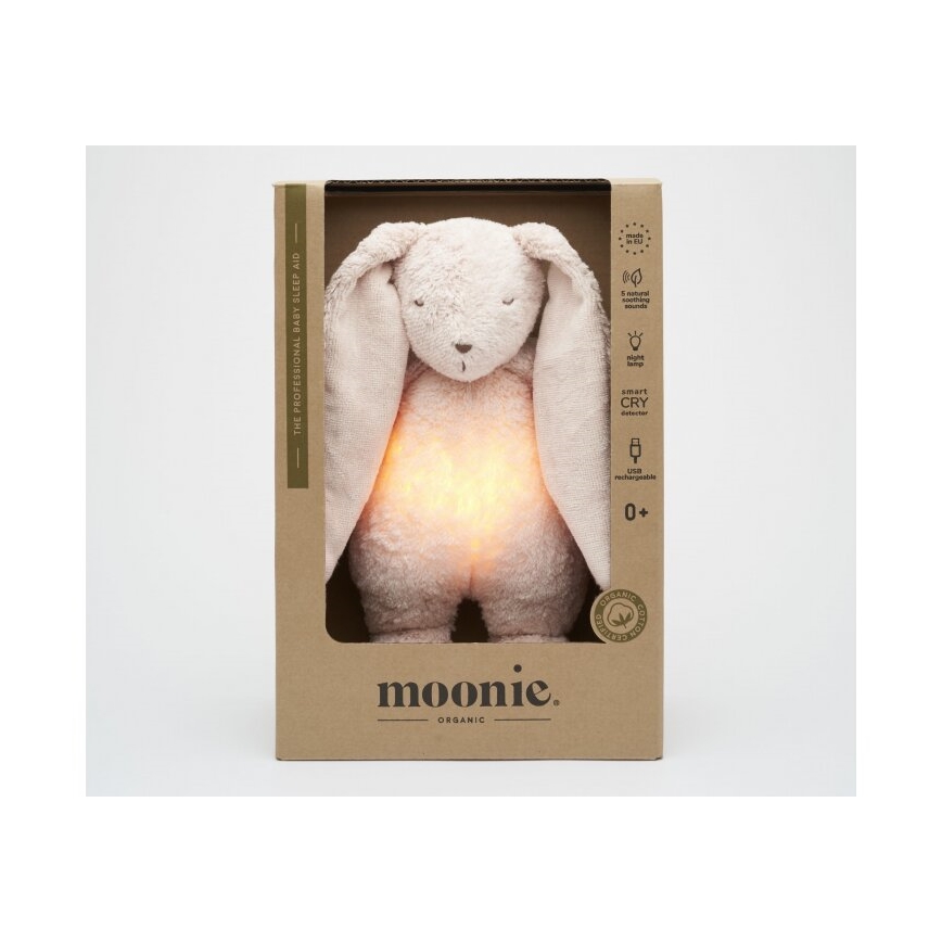 Moonie - Usínáček s melodií a světlem 2.0 zajíček organic rose