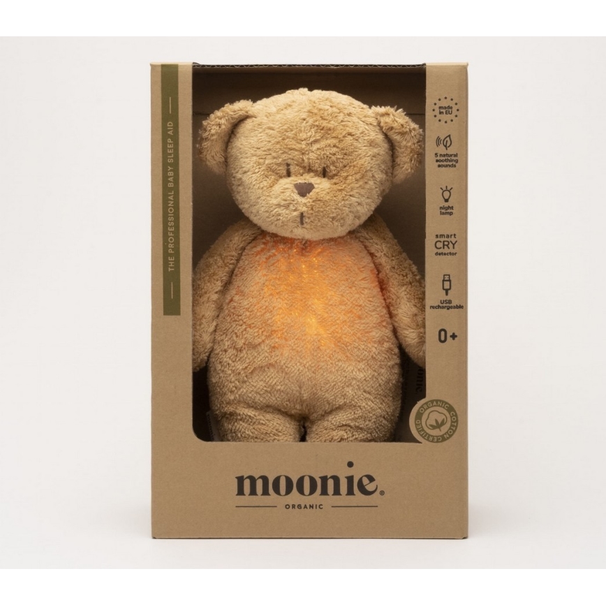 Moonie - Usínáček s melodií a světlem medvídek 2.0 organic cappuccino