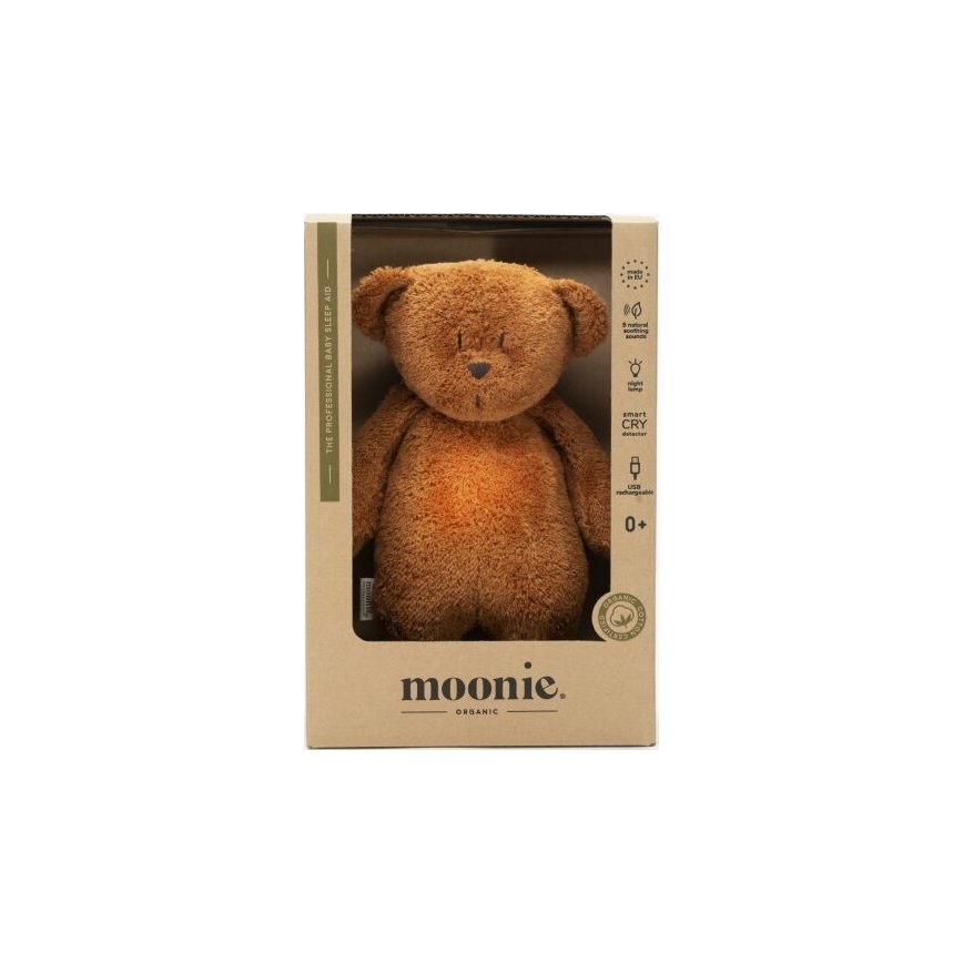 Moonie - Usínáček s melodií a světlem medvídek 2.0 organic caramel