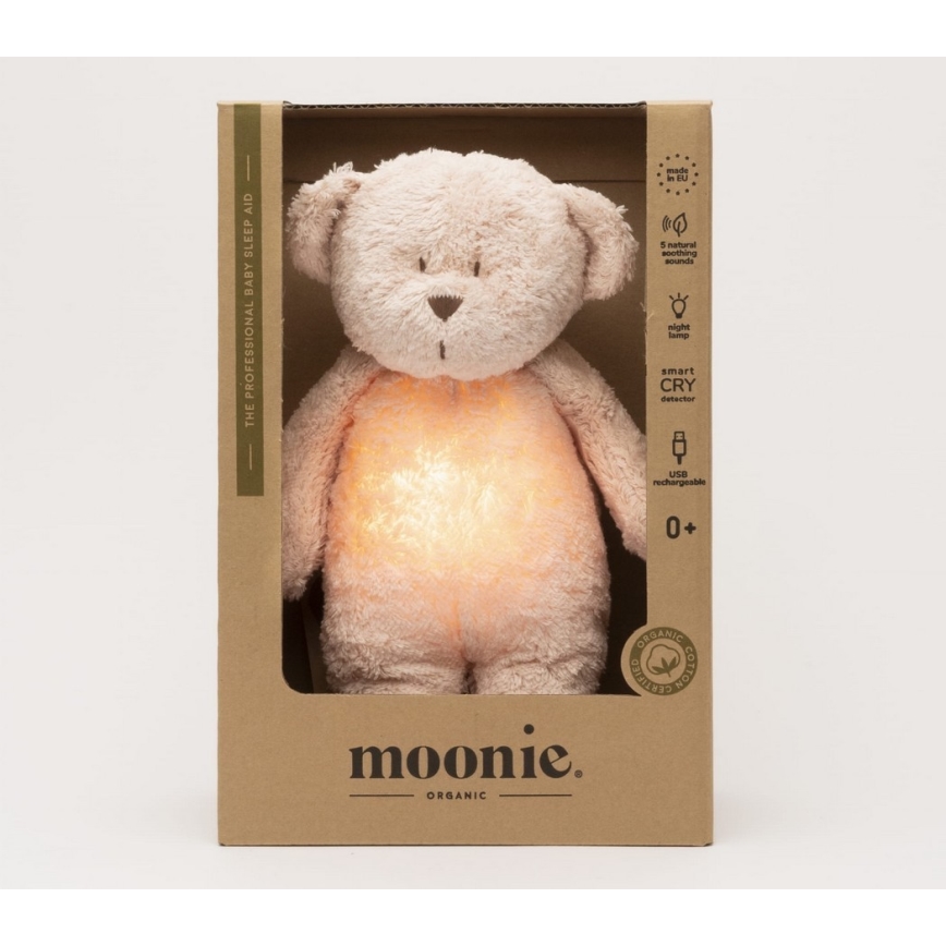 Moonie - Usínáček s melodií a světlem medvídek 2.0 organic rose