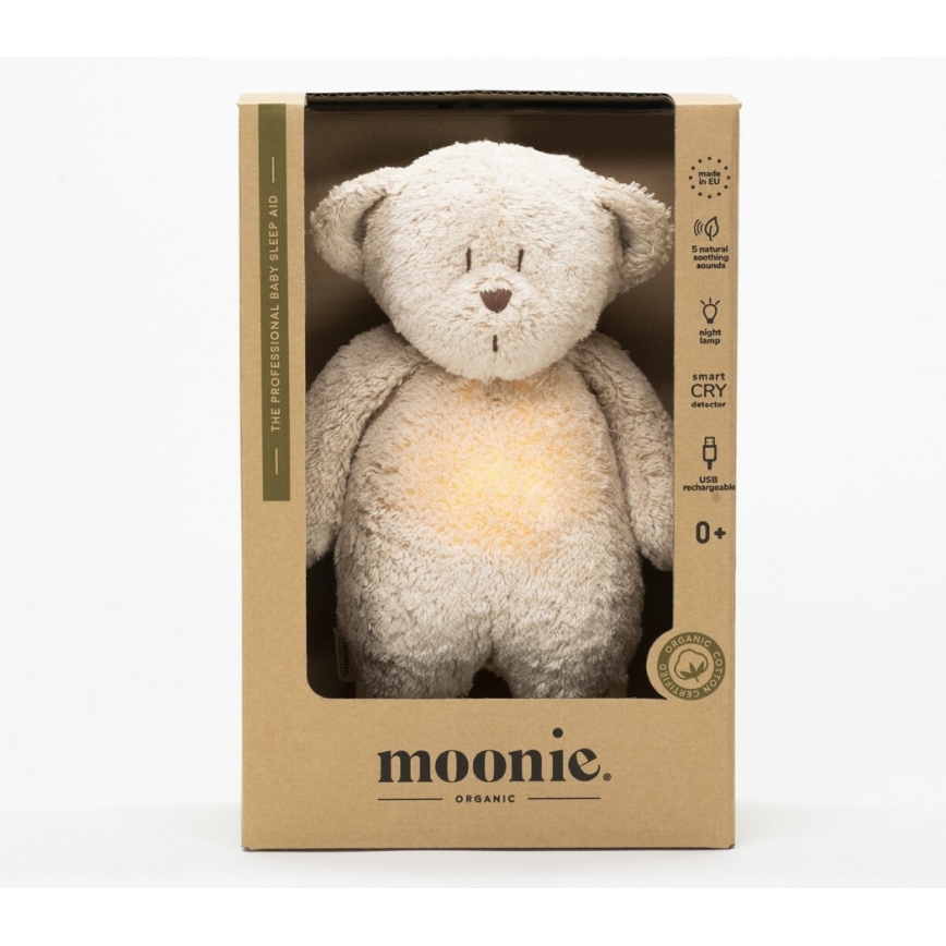 Moonie - Usínáček s melodií a světlem medvídek 2.0 organic sand