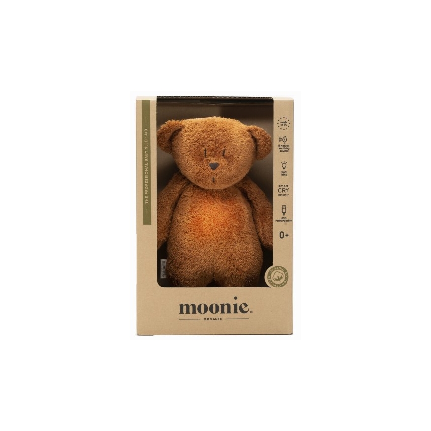 Moonie - Usínáček s melodií a světlem medvídek organic caramel natur