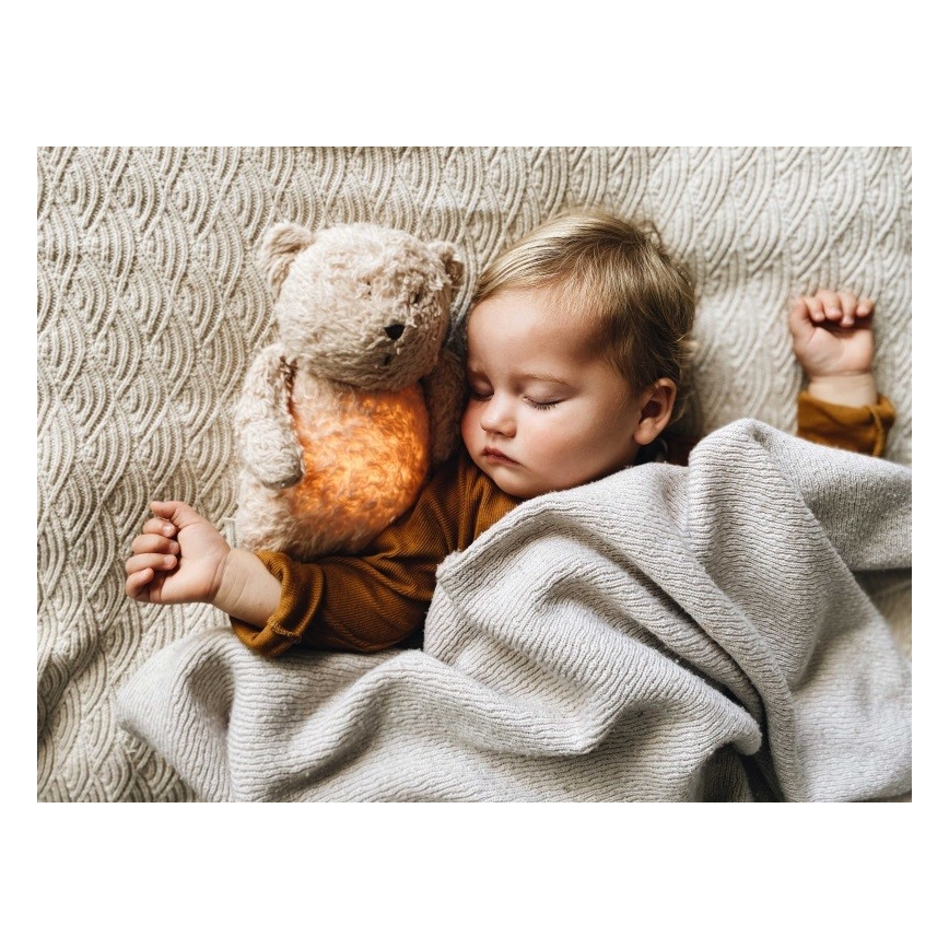 Moonie - Usínáček s melodií a světlem medvídek organic rose natur