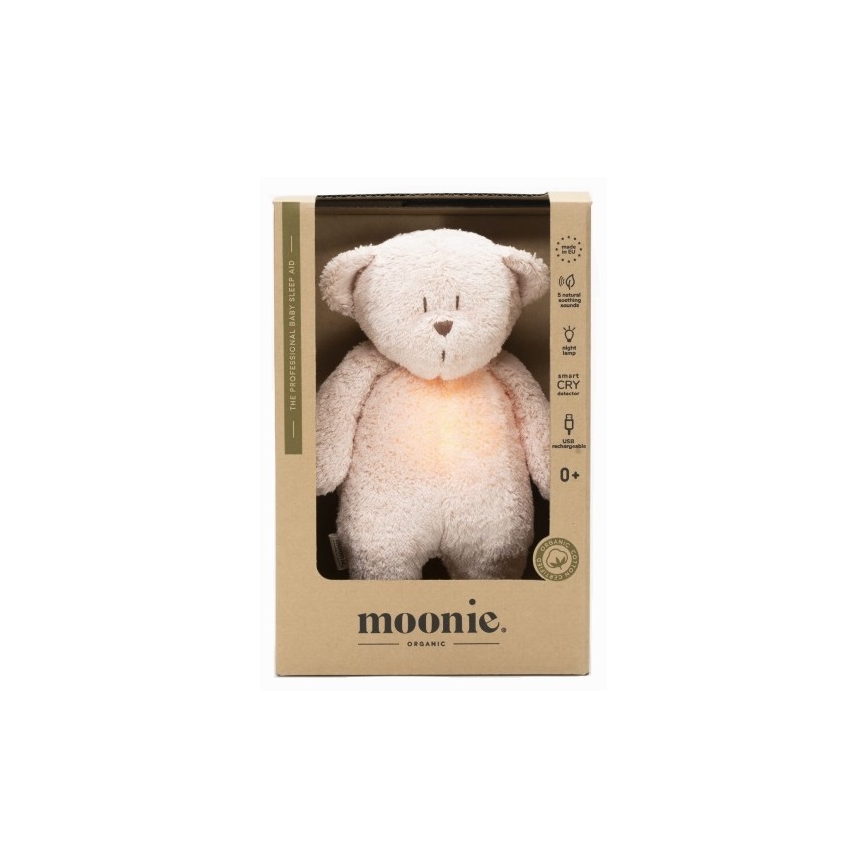 Moonie - Usínáček s melodií a světlem medvídek organic rose natur