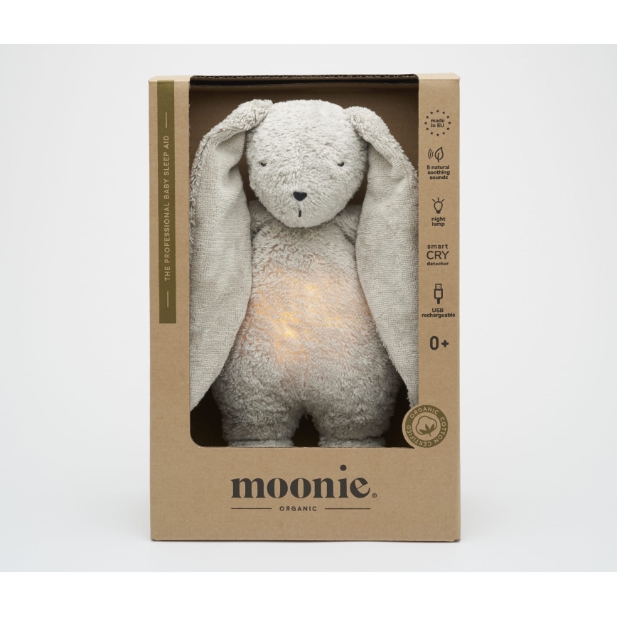 Moonie - Usínáček s melodií a světlem zajíček 2.0 organic grey