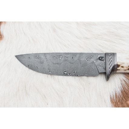 Myslivecký damaškový nůž 11,8 cm ořech/jelení paroh