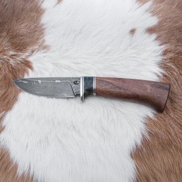 Myslivecký damaškový nůž 9,7 cm ořech/javor