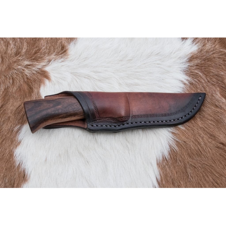 Myslivecký damaškový nůž 9,7 cm ořech/javor