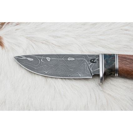 Myslivecký damaškový nůž 9,7 cm ořech/javor