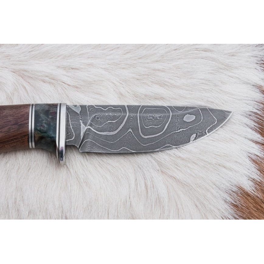 Myslivecký damaškový nůž 9,7 cm ořech/javor