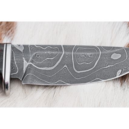 Myslivecký damaškový nůž 9,7 cm ořech/javor