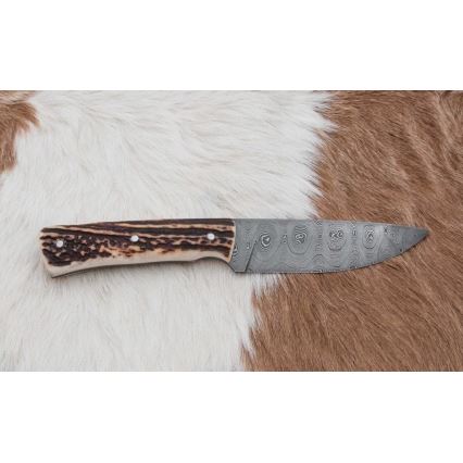 Myslivecký damaškový nůž s pilkou 11 cm jelení paroh