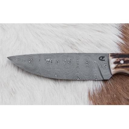 Myslivecký damaškový nůž s pilkou 11 cm jelení paroh