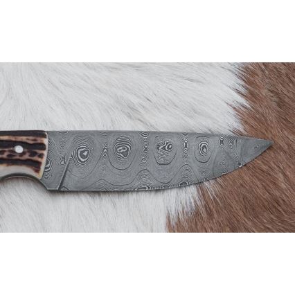 Myslivecký damaškový nůž s pilkou 11 cm jelení paroh