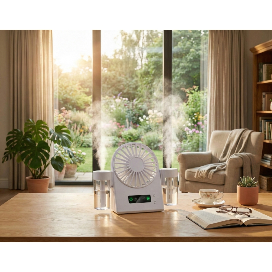 Nabíjecí stolní ventilátor s mlhovým efektem 3,7V 1200 mAh