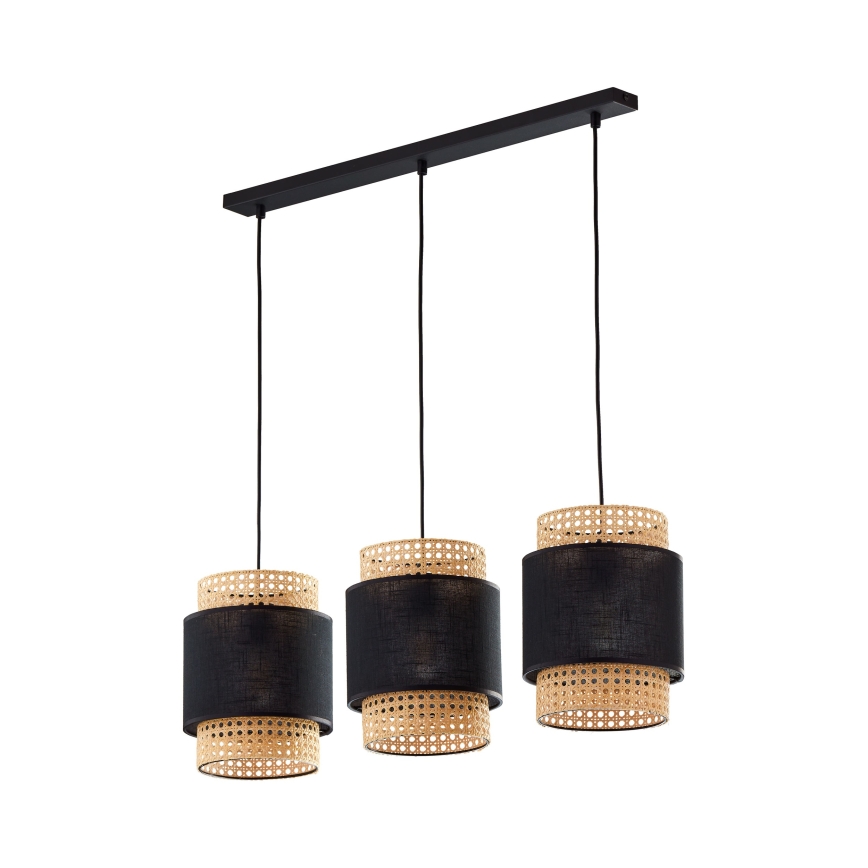 Náhradní stínidlo ke stolní lampě a lustru BOHO E27 pr. 20 cm ratan/černá