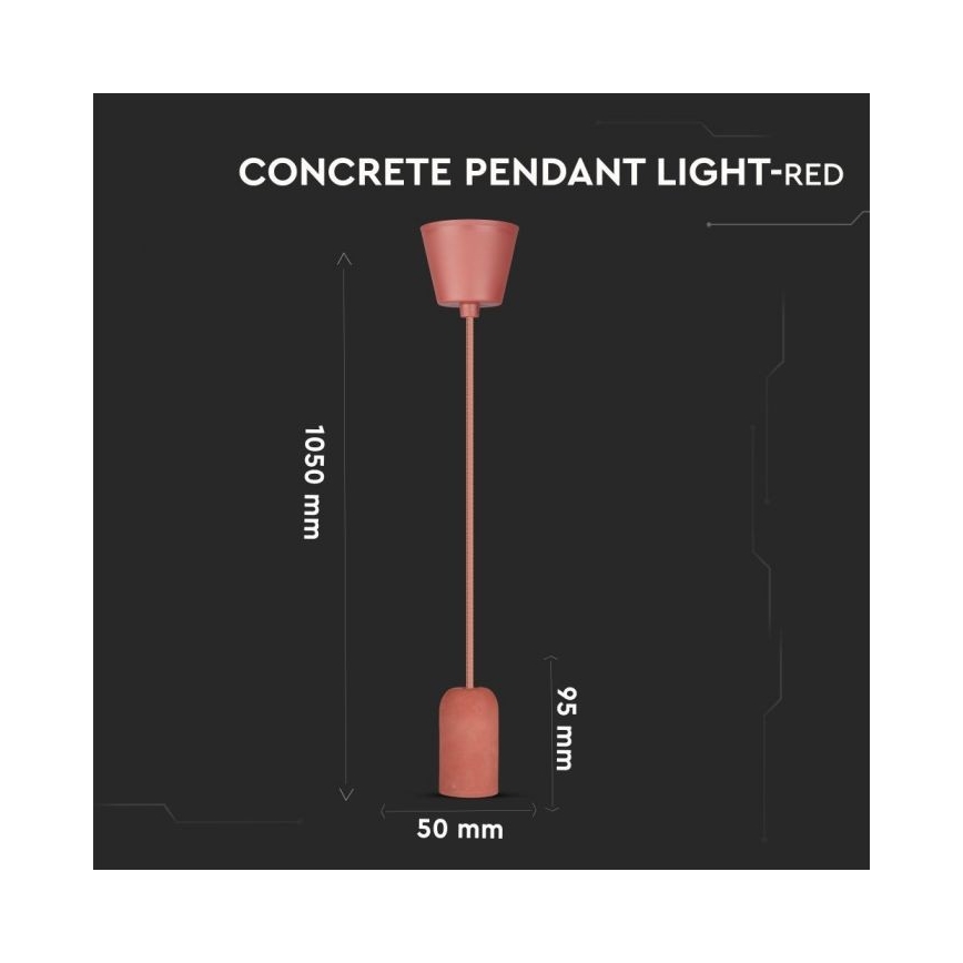 Napájecí kabel 1xE27/60W/230V beton/červená