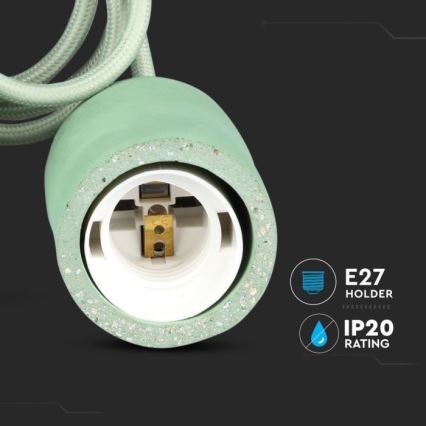 Napájecí kabel 1xE27/60W/230V beton/zelená