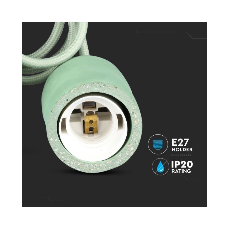 Napájecí kabel 1xE27/60W/230V beton/zelená