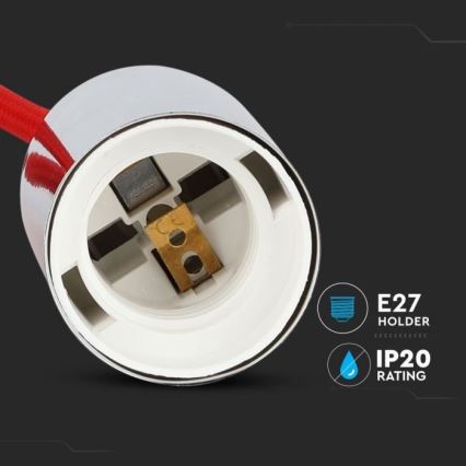 Napájecí kabel 1xE27/60W/230V červená/lesklý chrom
