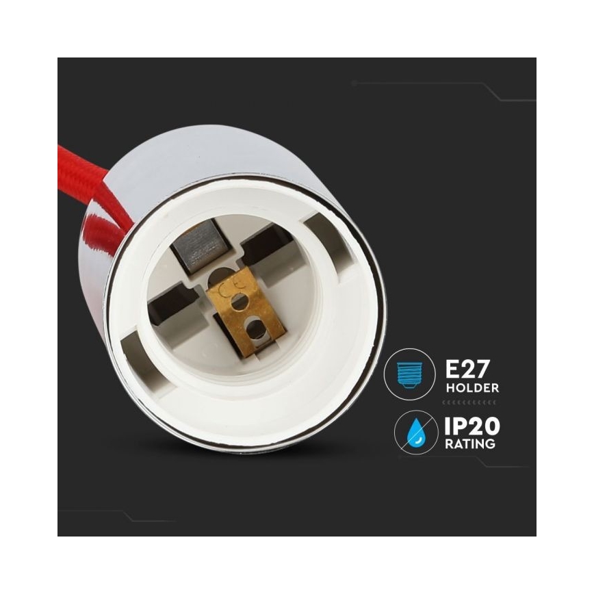 Napájecí kabel 1xE27/60W/230V červená/lesklý chrom