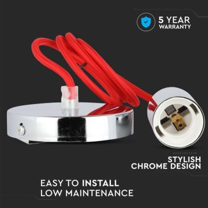 Napájecí kabel 1xE27/60W/230V červená/lesklý chrom