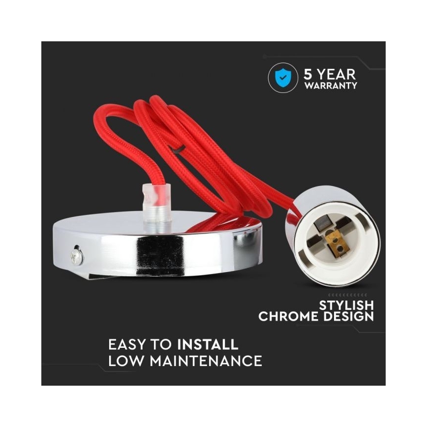 Napájecí kabel 1xE27/60W/230V červená/lesklý chrom