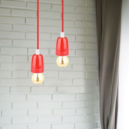 Napájecí kabel 1xE27/60W/230V červená/porcelán