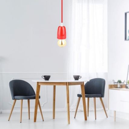 Napájecí kabel 1xE27/60W/230V červená/porcelán