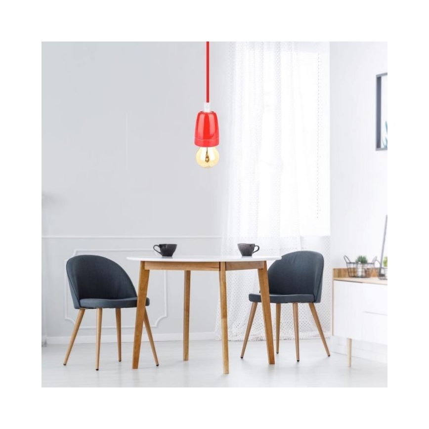 Napájecí kabel 1xE27/60W/230V červená/porcelán
