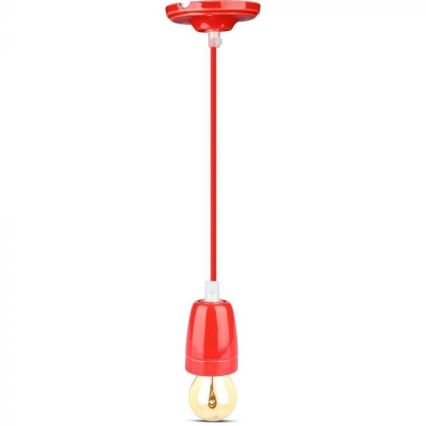 Napájecí kabel 1xE27/60W/230V červená/porcelán