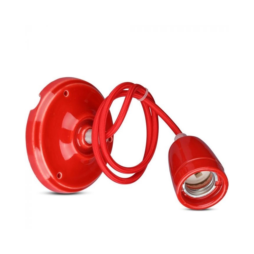 Napájecí kabel 1xE27/60W/230V červená/porcelán