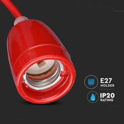 Napájecí kabel 1xE27/60W/230V červená/porcelán